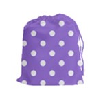 Polka Dots - White on Dark Pastel Purple Drawstring Pouch (XL)