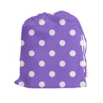 Polka Dots - White on Dark Pastel Purple Drawstring Pouch (XXl)