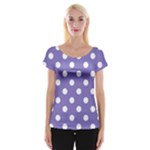 Polka Dots - White on Ube Violet Women s Cap Sleeve Top