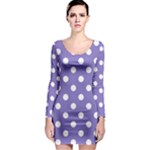 Polka Dots - White on Ube Violet Long Sleeve Bodycon Dress