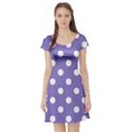 Polka Dots - White on Ube Violet Short Sleeve Skater Dress