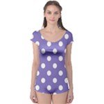 Polka Dots - White on Ube Violet Boyleg Leotard (Ladies)