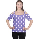 Polka Dots - White on Ube Violet Women s Cutout Shoulder Tee
