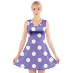Polka Dots - White on Ube Violet V-Neck Sleeveless Dress