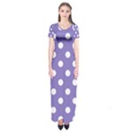 Polka Dots - White on Ube Violet Short Sleeve Maxi Dress