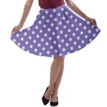 Polka Dots - White on Ube Violet A-line Skater Skirt