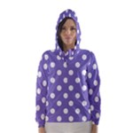 Polka Dots - White on Ube Violet Hooded Wind Breaker (Women)
