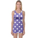 Polka Dots - White on Ube Violet One Piece Boyleg Swimsuit