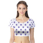 Polka Dots - Ube Violet on White Short Sleeve Crop Top (Tight Fit)