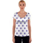 Polka Dots - Ube Violet on White Women s V-Neck Cap Sleeve Top
