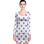 Polka Dots - Ube Violet on White Long Sleeve Bodycon Dress