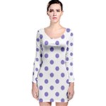 Polka Dots - Ube Violet on White Long Sleeve Velvet Bodycon Dress