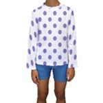 Polka Dots - Ube Violet on White Kid s Long Sleeve Swimwear