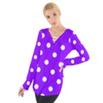 Polka Dots - White on Violet Women s Tie Up Tee