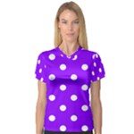 Polka Dots - White on Violet Women s V-Neck Sport Mesh Tee