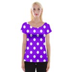 Polka Dots - White on Violet Women s Cap Sleeve Top