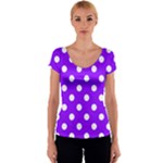 Polka Dots - White on Violet Women s V-Neck Cap Sleeve Top