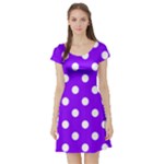 Polka Dots - White on Violet Short Sleeve Skater Dress