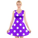 Polka Dots - White on Violet V-Neck Sleeveless Dress