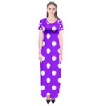 Polka Dots - White on Violet Short Sleeve Maxi Dress
