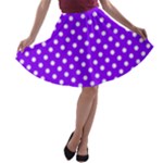 Polka Dots - White on Violet A-line Skater Skirt