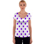 Polka Dots - Violet on White Women s V-Neck Cap Sleeve Top