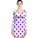 Polka Dots - Violet on White Long Sleeve Velvet Bodycon Dress