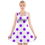 Polka Dots - Violet on White V-Neck Sleeveless Dress