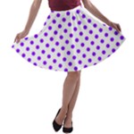 Polka Dots - Violet on White A-line Skater Skirt