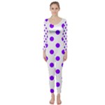Polka Dots - Violet on White Long Sleeve Catsuit