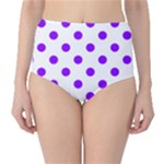 Polka Dots - Violet on White High-Waist Bikini Bottoms