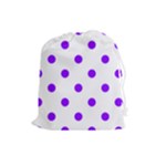 Polka Dots - Violet on White Drawstring Pouch (L)