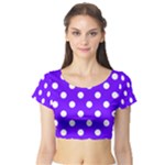 Polka Dots - White on Indigo Violet Short Sleeve Crop Top (Tight Fit)