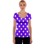 Polka Dots - White on Indigo Violet Women s V-Neck Cap Sleeve Top