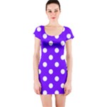 Polka Dots - White on Indigo Violet Short Sleeve Bodycon Dress