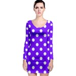 Polka Dots - White on Indigo Violet Long Sleeve Bodycon Dress