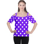 Polka Dots - White on Indigo Violet Women s Cutout Shoulder Tee