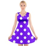 Polka Dots - White on Indigo Violet V-Neck Sleeveless Dress
