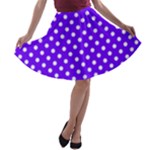 Polka Dots - White on Indigo Violet A-line Skater Skirt