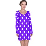 Polka Dots - White on Indigo Violet Long Sleeve Nightdress