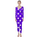 Polka Dots - White on Indigo Violet Long Sleeve Catsuit