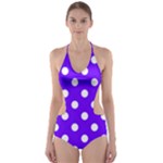 Polka Dots - White on Indigo Violet Cut-Out One Piece Swimsuit