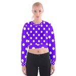 Polka Dots - White on Indigo Violet Women s Cropped Sweatshirt