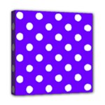 Polka Dots - White on Indigo Violet Mini Canvas 8  x 8  (Stretched)