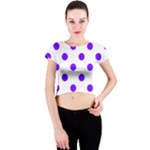 Polka Dots - Indigo Violet on White Crew Neck Crop Top