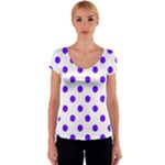 Polka Dots - Indigo Violet on White Women s V-Neck Cap Sleeve Top