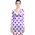 Polka Dots - Indigo Violet on White Long Sleeve Bodycon Dress