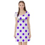 Polka Dots - Indigo Violet on White Short Sleeve Skater Dress