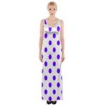 Polka Dots - Indigo Violet on White Maxi Thigh Split Dress