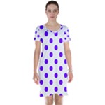Polka Dots - Indigo Violet on White Short Sleeve Nightdress